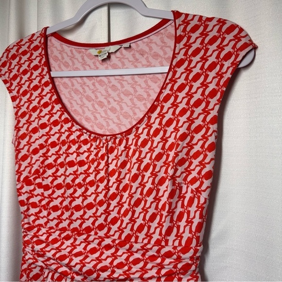 Boden Margot Jersey Dress Coral Sea Bird Dove Print Women’s Size 4 Career Preppy - Picture 4 of 12
